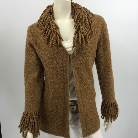Lucidity Women’s M Cardigan Sweater Tan Fringe Wool Blend Long Sleeve RN# 75343 - Picture 11 of 13
